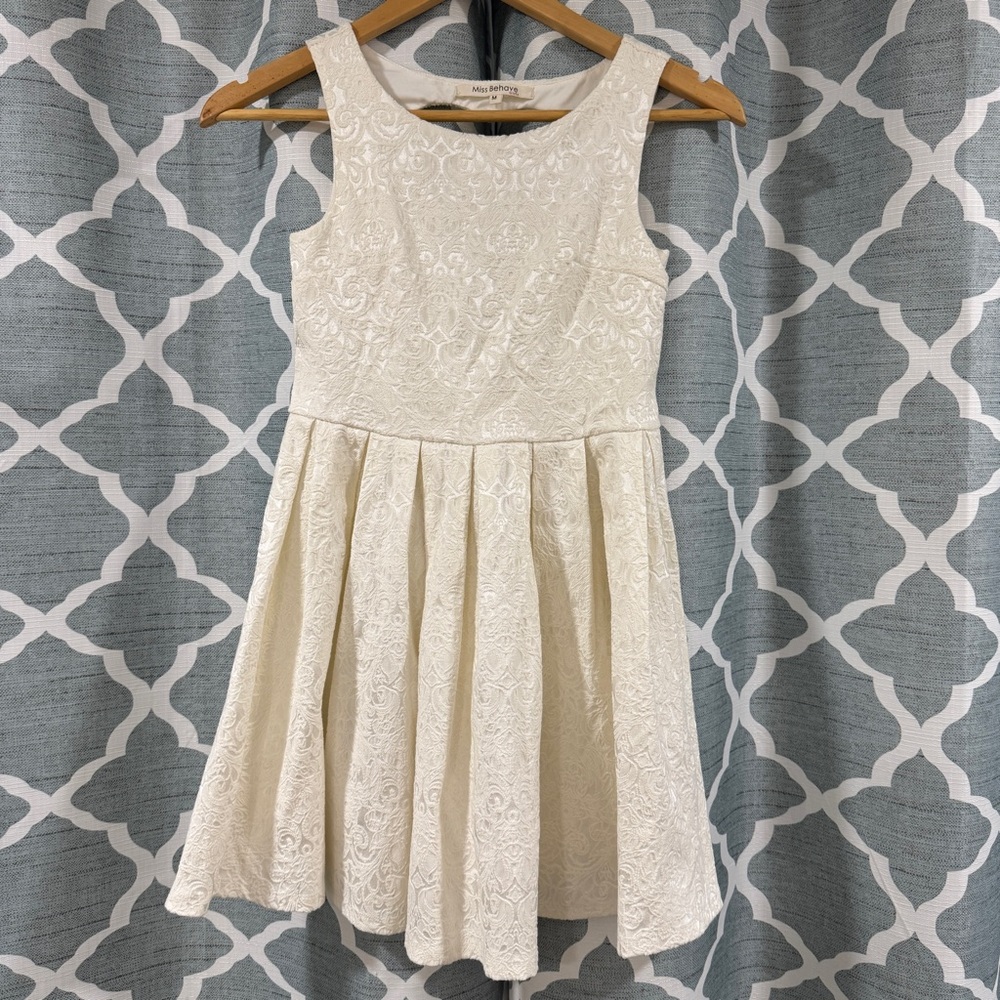 Miss Behave cream jaquard Girls Dress